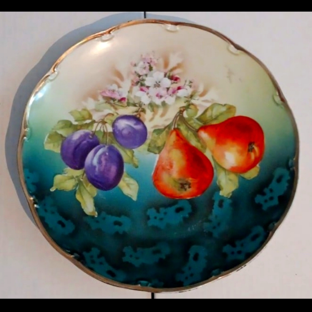German Antique Hand painted Fruit Charger Cabinet Plate Plums
